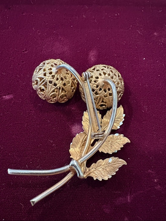 Gold-Tone Floral Brooch with Turquoise Enamel Leaves and Crystal Centers - Picture 2 of 3